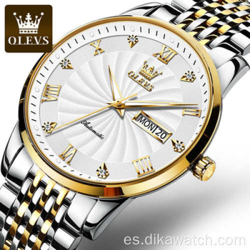 Reloj OLEVS 6630 para hombre, relojes mecánicos automáticos de lujo de acero inoxidable, reloj de pulsera de diseño hueco de negocios a la moda para hombre